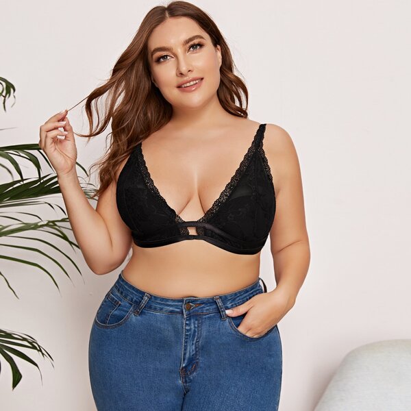 

Plus Floral Lace Bralette, Black