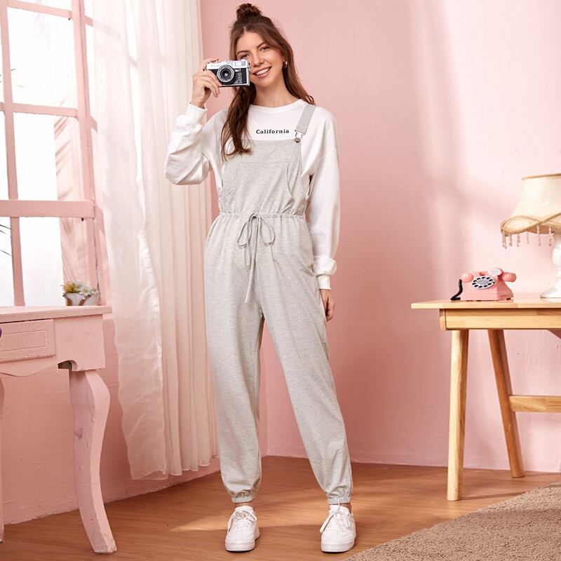 

Pocket Knot Front Overall Jumpsuit, Light grey