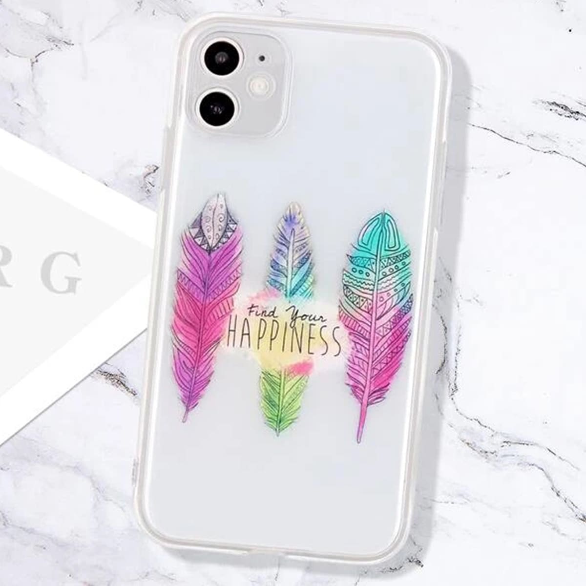 

Feather Print Clear iPhone Case, Multicolor