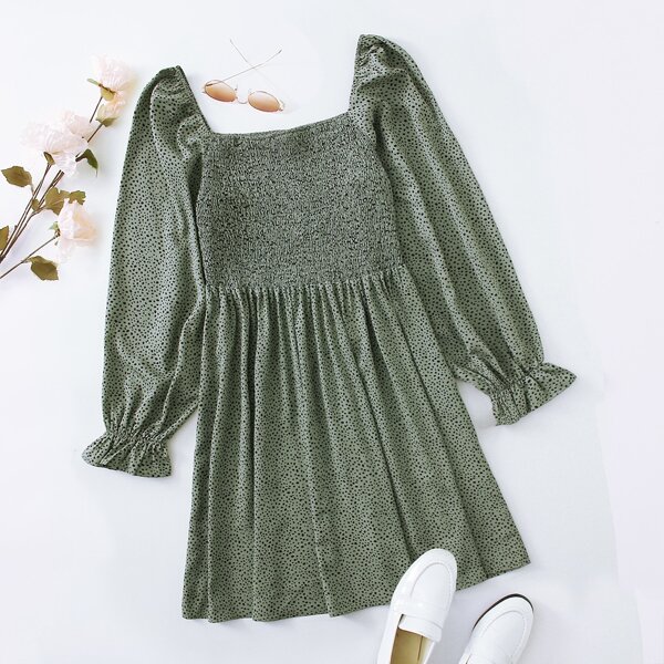 

Plus Confetti Print Shirred Dress, Mint green