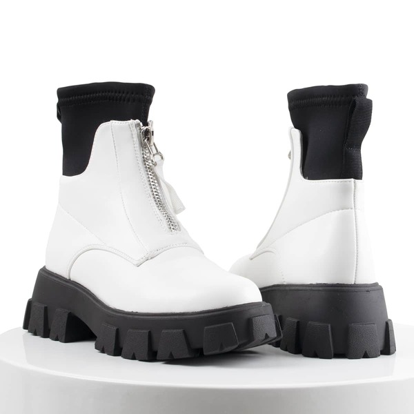 

Zip Front Ankle Boots, Black and white