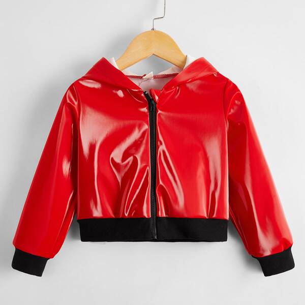 

Toddler Girls PU Hooded Jacket, Red