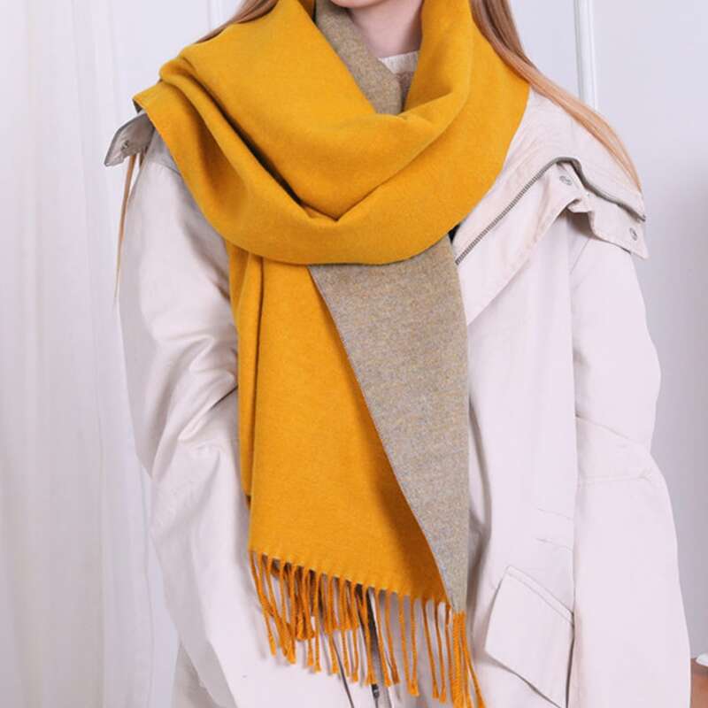 

Two Tone Reversible Tassel Scarf, Yellow