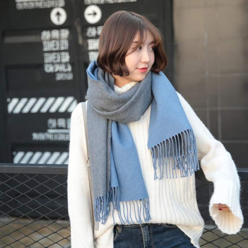 

Two Tone Reversible Tassel Scarf, Blue