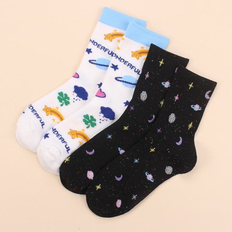 

2pairs Galaxy Pattern Socks, Multicolor