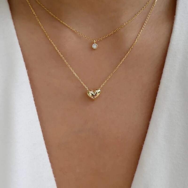 

Heart Pendant Layered Necklace, Gold