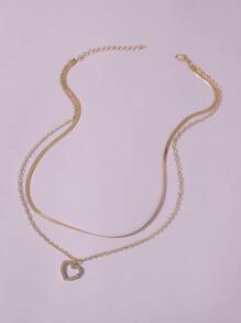 水鑽心形吊墜項鍊 - 金黃色 - 查看 2