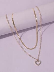 水鑽心形吊墜項鍊 - 金黃色 - 查看 4