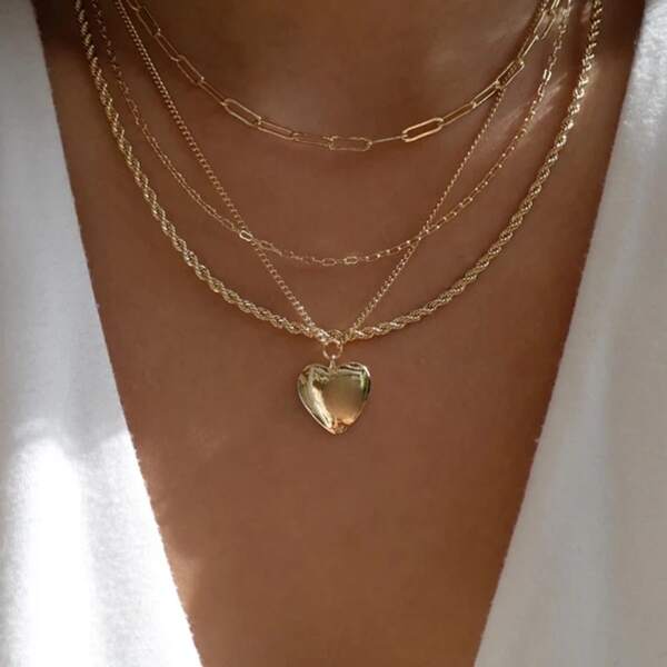 

Heart Charm Layered Necklace, Gold
