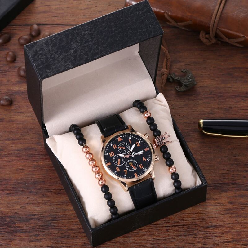 

3pcs Guys Round Pinter Quartz Watch With Bracelet Set