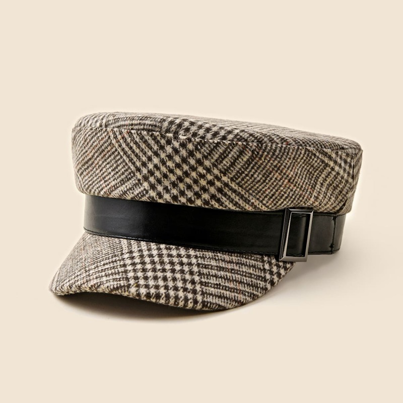 

Belt Decor Baker Boy Cap, Coffee brown