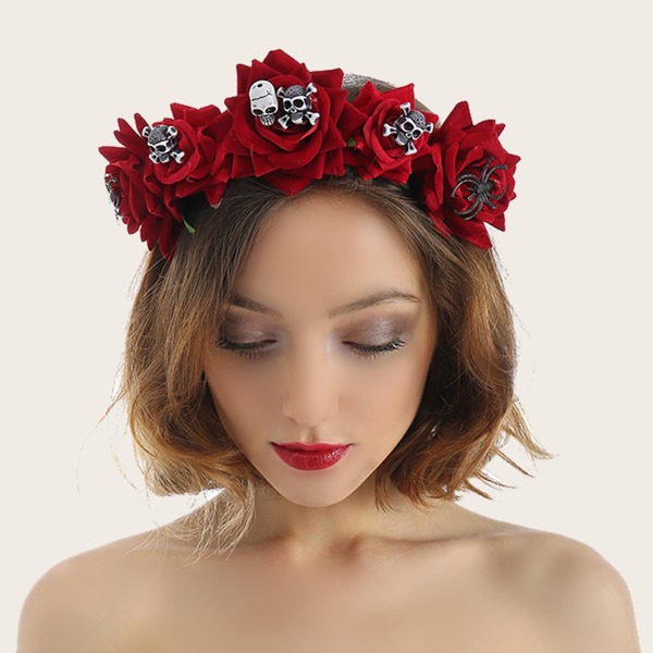 

Halloween Rose Skull Decor Hair Hoop, Red