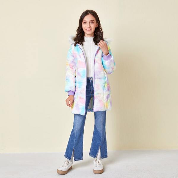 

Girls Tie Dye Puffer Coat, Multicolor