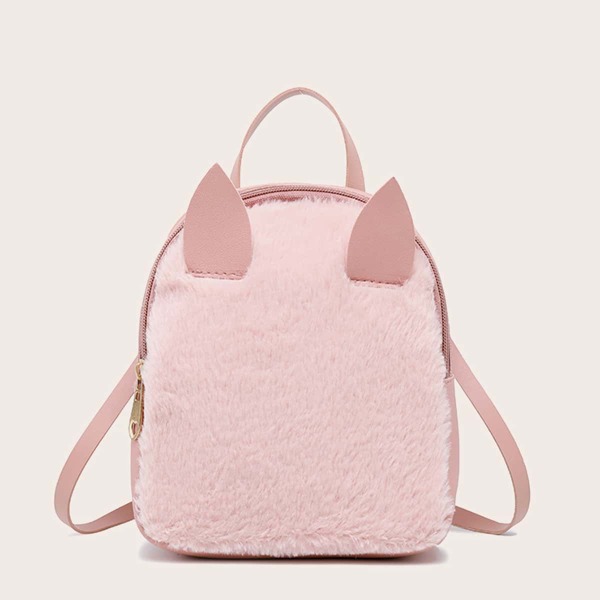 

Girls Ear Decor Contrast Faux Fur Backpack, Pink