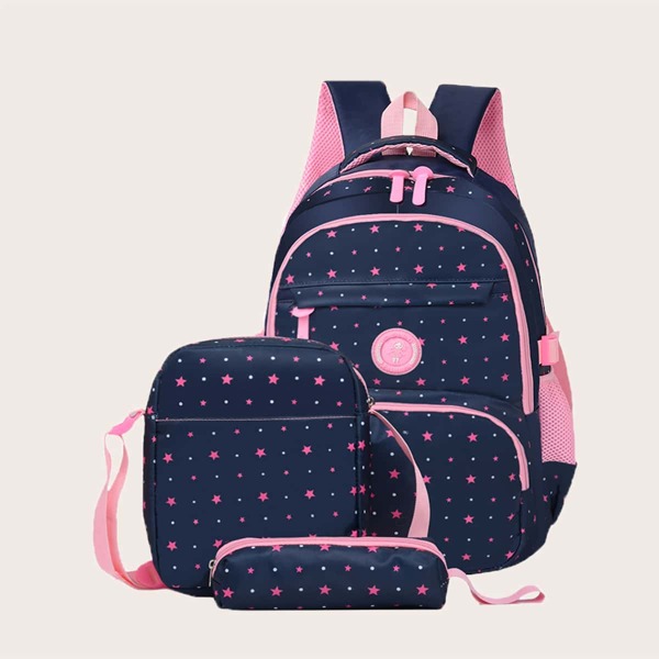 

3pcs Star Graphic Backpack Set, Royal blue