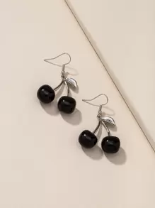樱桃吊坠耳环 - 黑色 - 查看 2
