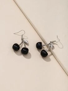 樱桃吊坠耳环 - 黑色 - 查看 4