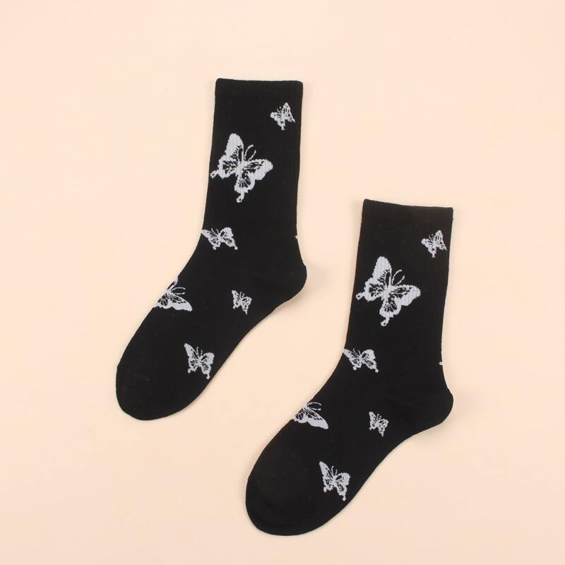 

Butterfly Crew Socks, Black