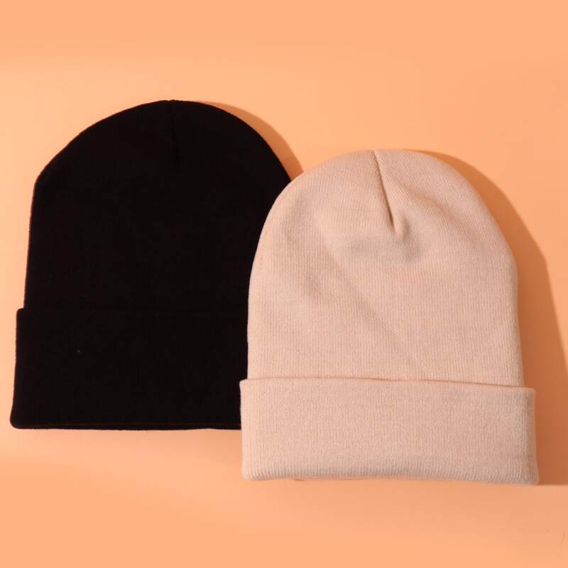 

2pcs Guys Knitted Beanie, Multicolor