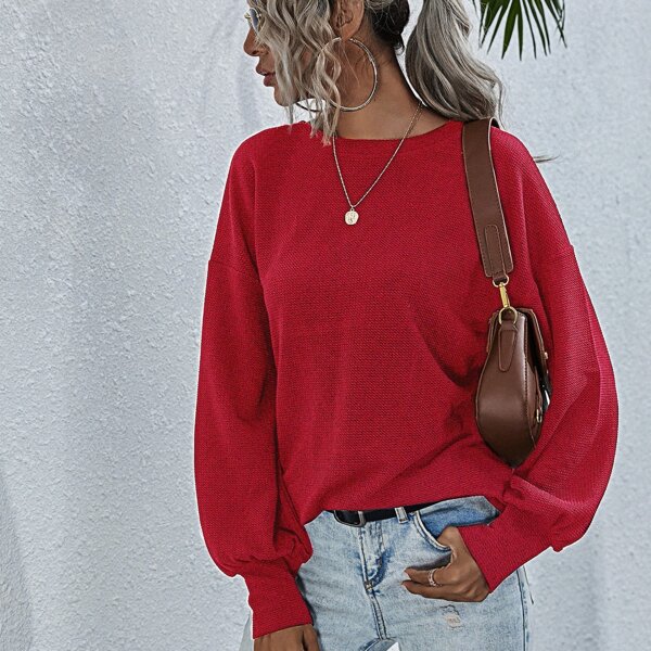 

Tied Backless Lantern Sleeve Tee, Burgundy
