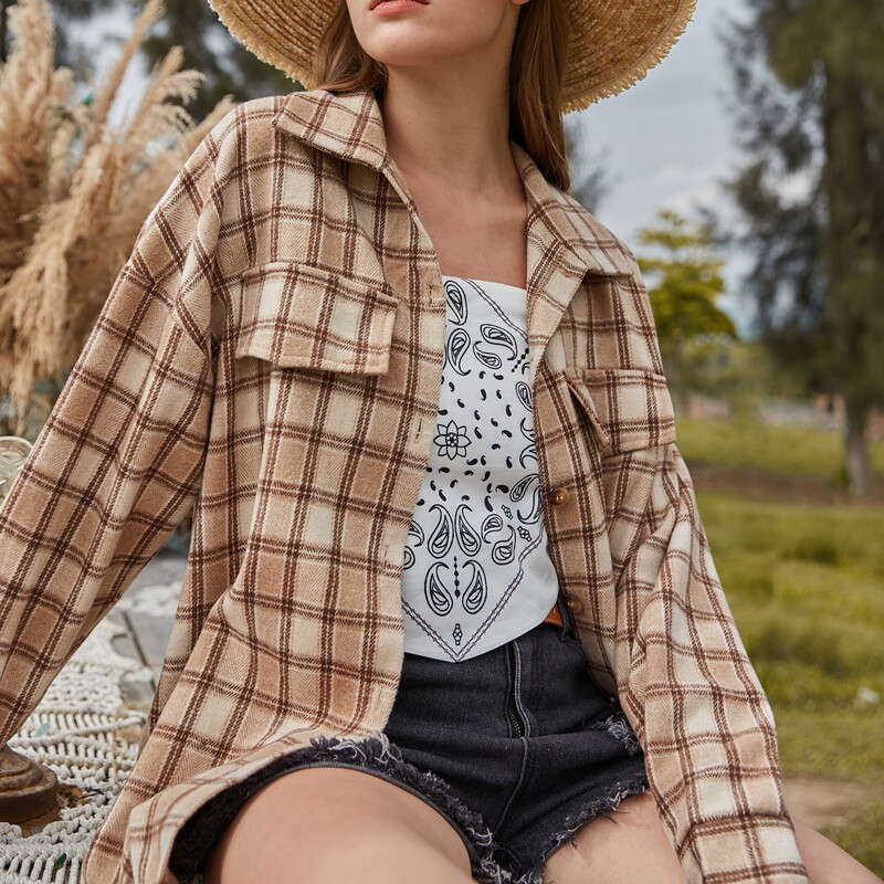 

Plaid Longline Overshirt, Multicolor