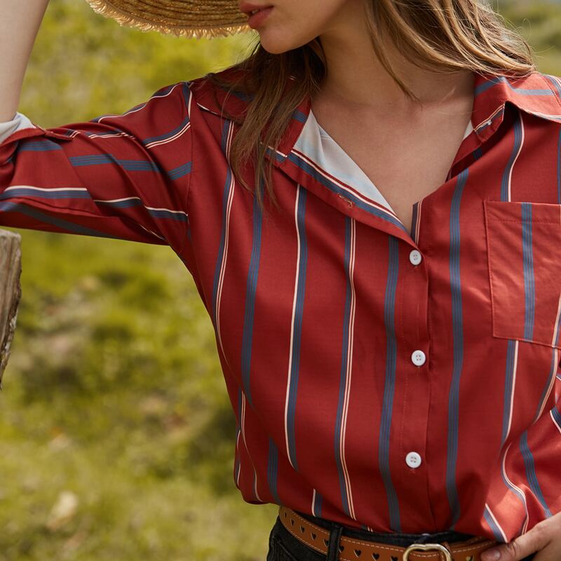 

Pocket Front Striped Shirt, Red