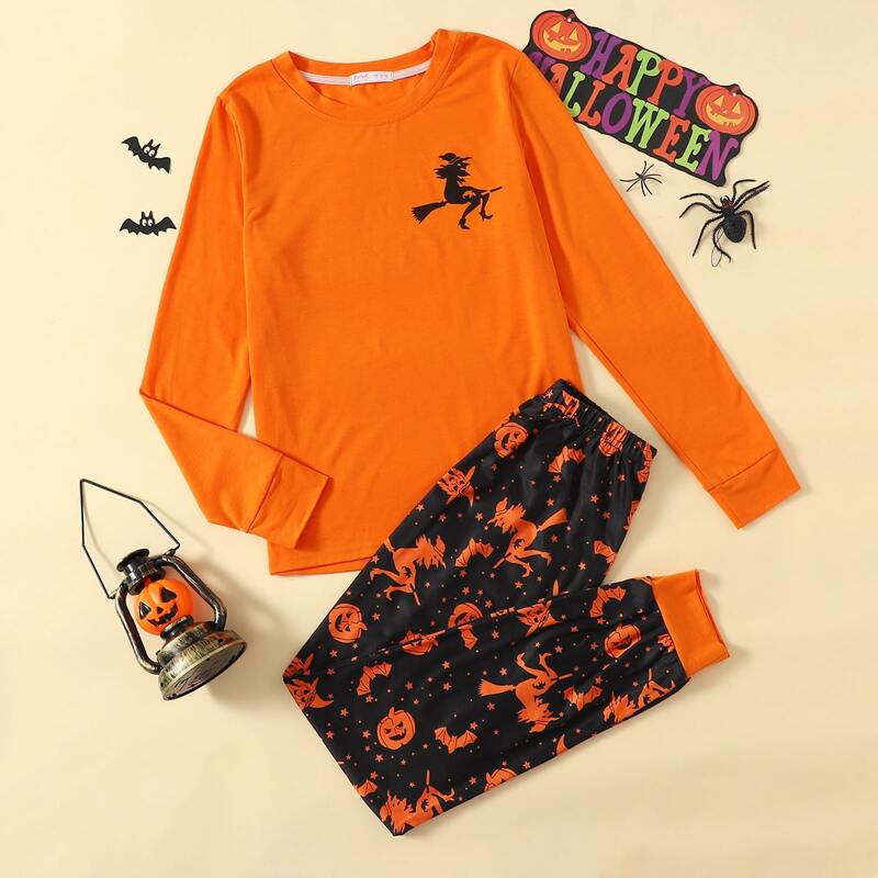 

Halloween Print Top & Pants PJ Set, Multicolor