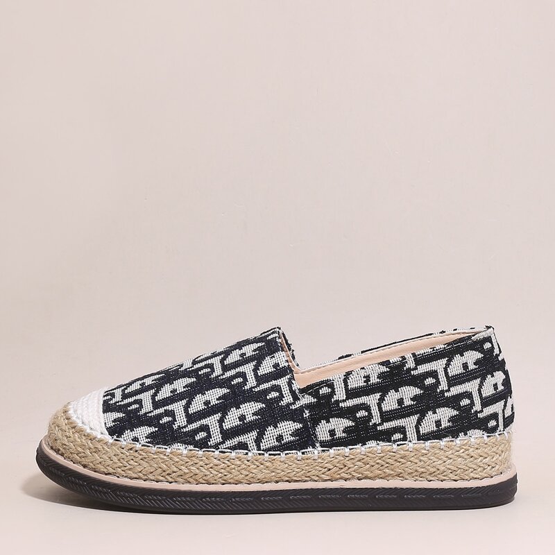 

Random Letter Graphic Espadrille Loafers, Black