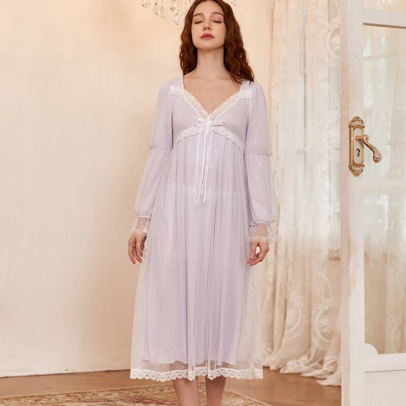 

Lace Trim Bow Front Nightdress, Lilac purple