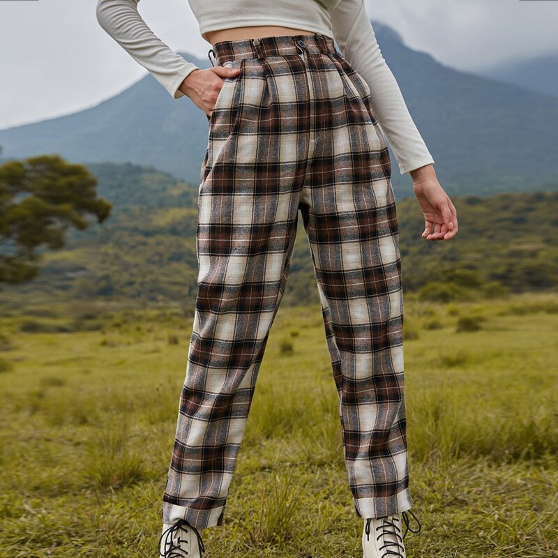 

Plaid Button Fly Pants, Multicolor