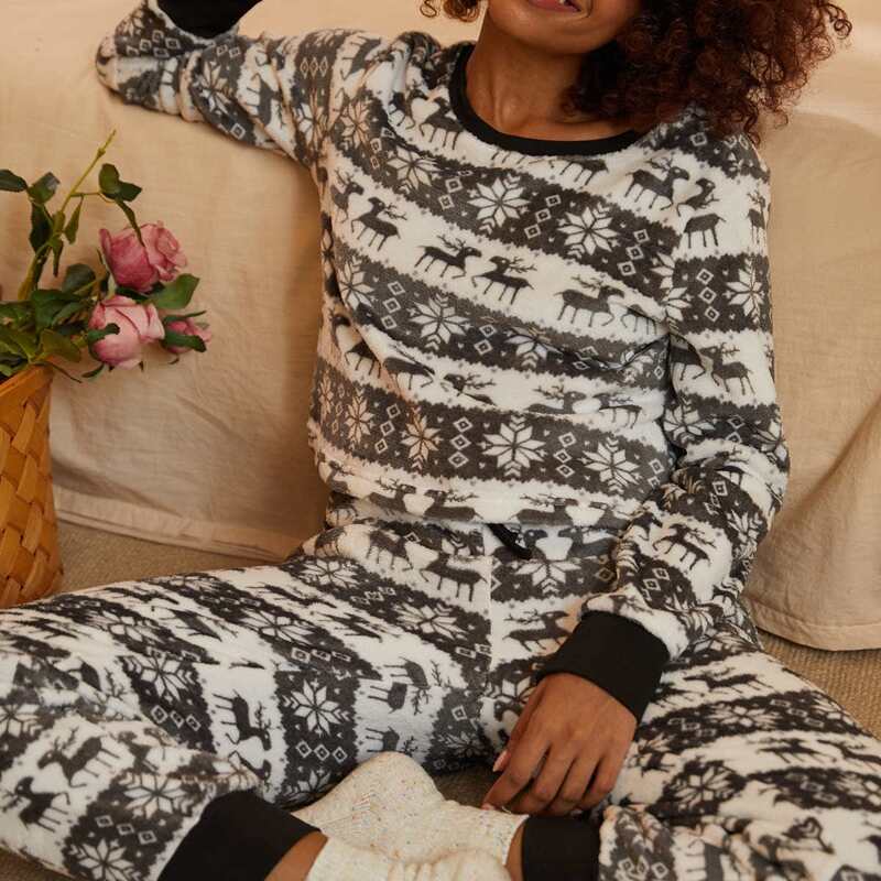 

Christmas Deer Pattern Pants PJ Set, Grey