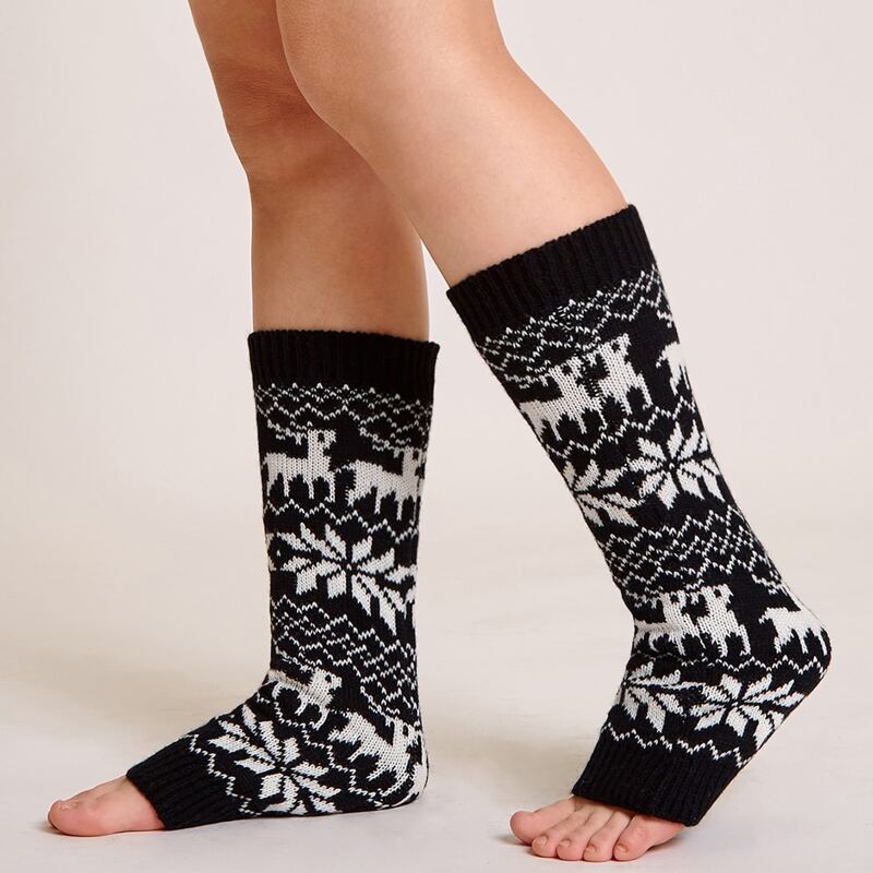 

1pair Deer Pattern Leg Warmers, Black