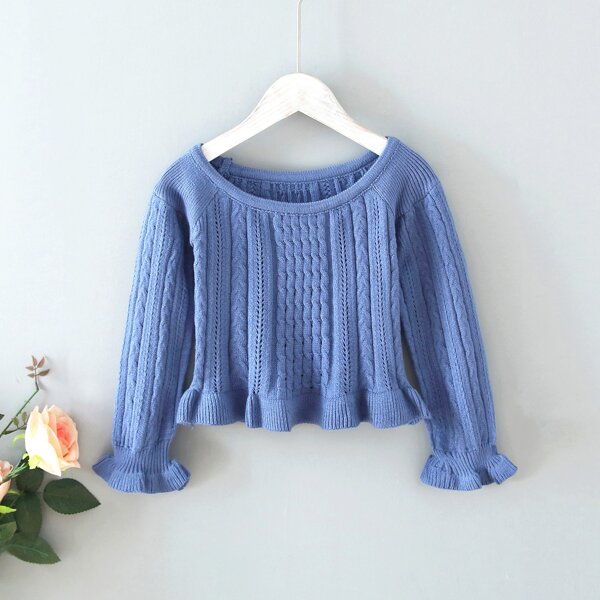 

Girls Ruffle Hem Flounce Sleeve Sweater, Blue