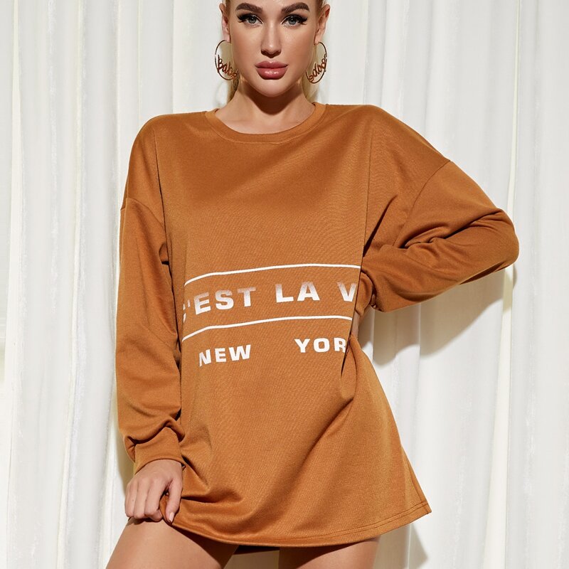 

Drop Shoulder Letter Graphic Sweatshirt Dress, Ginger