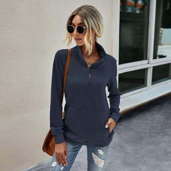 

Kangaroo Pocket Half Zipper Sweatshirt, Navy blue