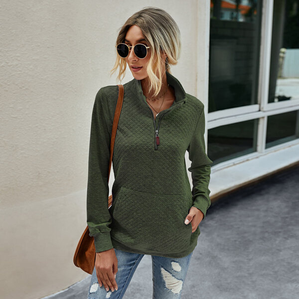

Kangaroo Pocket Half Zipper Sweatshirt, Army green