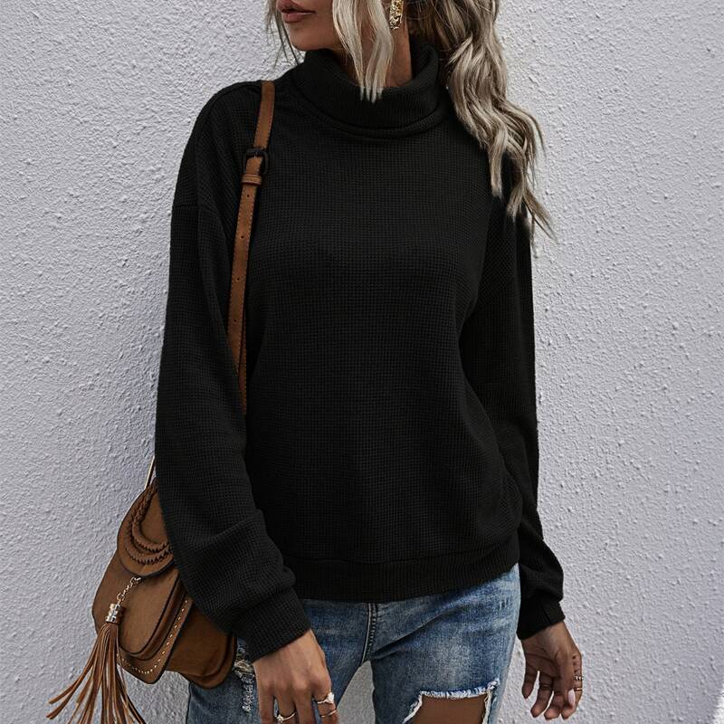 

High Neck Drop Shoulder Sweatshirt, Black
