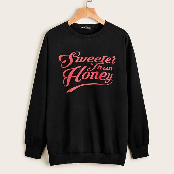 

Drop Shoulder Letter Graphic Pullover, Black