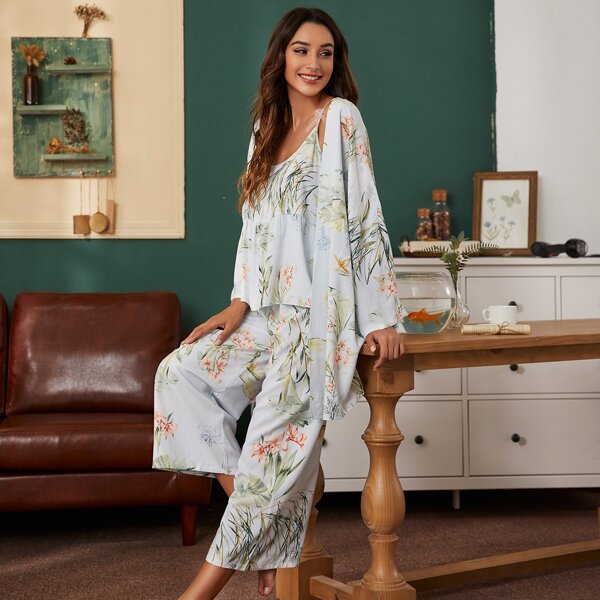 

Plants Print Cami PJ Set & Robe, Multicolor