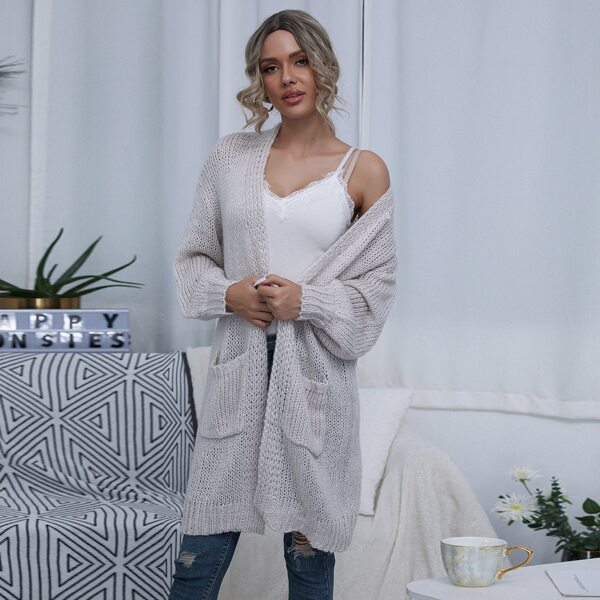 

Drop Shoulder Double Pocket Cardigan, Light grey