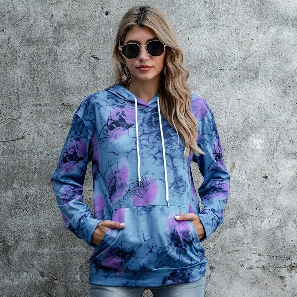 

Kangaroo Pocket Tie Dye Drawstring Hoodie, Multicolor