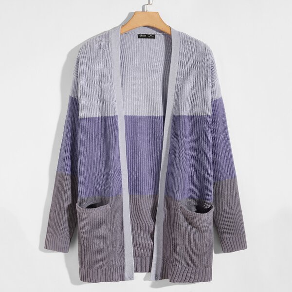 

Men Colorblock Drop Shoulder Open Front Cardigan, Multicolor