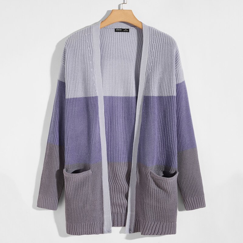 

Guys Colorblock Drop Shoulder Open Front Cardigan, Multicolor