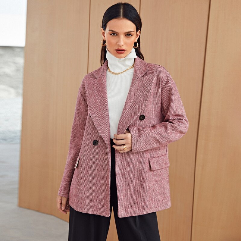 

Drop Shoulder Double Breasted Blazer, Pink