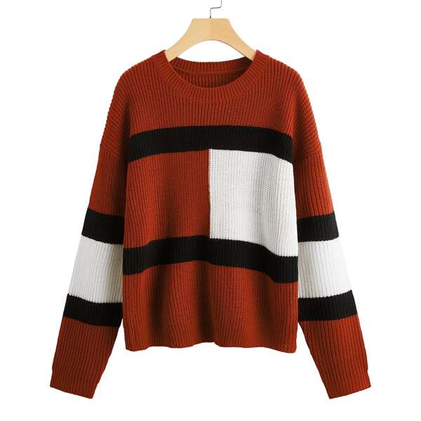 

Drop Shoulder Color Block Sweater, Multicolor