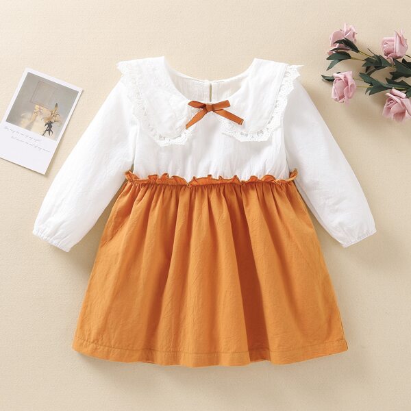 

Baby Girl Lace Panel Frill Trim Dress, Multicolor