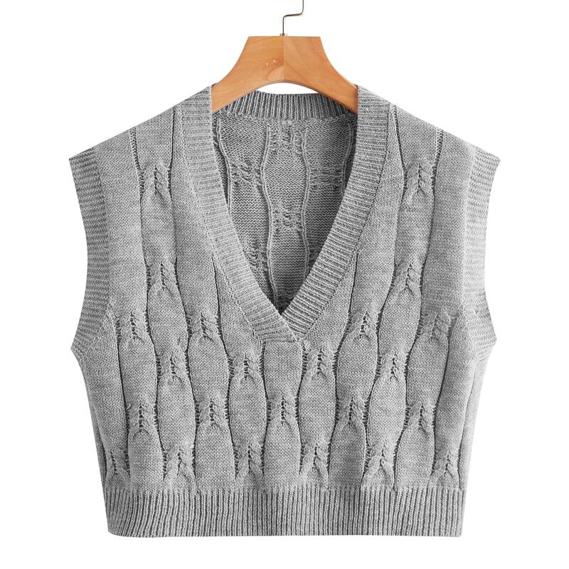 

Cable Knit Crop Sweater Vest, Grey