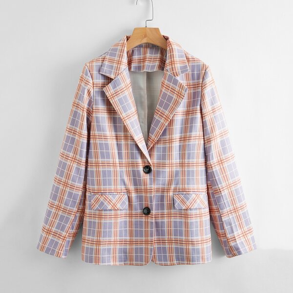 

Flap Pocket Single Breasted Plaid Blazer, Multicolor