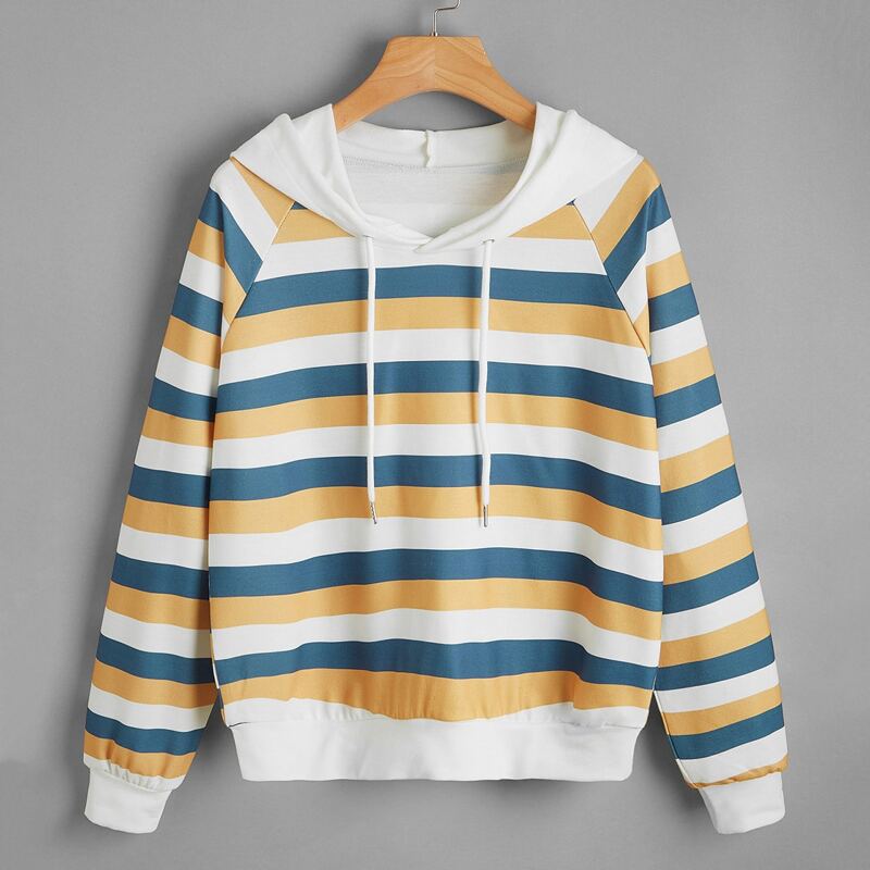 

Striped Raglan Sleeve Drawstring Hoodie, Multicolor