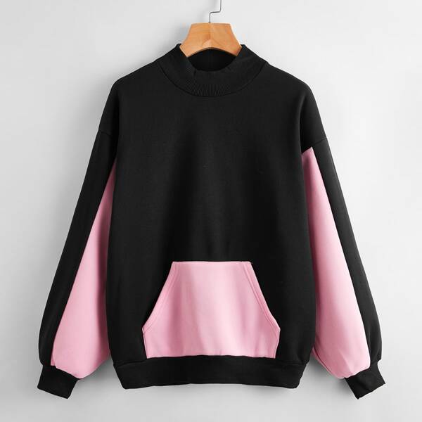 

Drop Shoulder Colorblock Pullover, Black